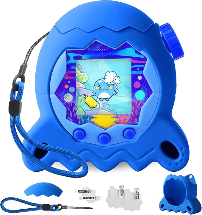 Silicone Case for Tamagotchi Paradise Electronic Pet, Protective Cover with Screen Protector and Lanyard for Tamagotchi Paradise Accessories (Blue)