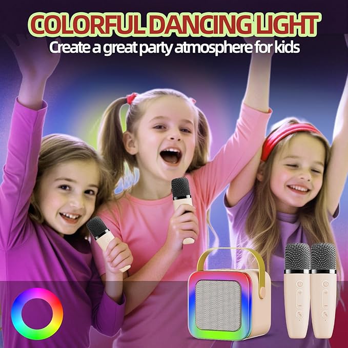 Karaoke Machine for Kids Teen Adults, Mini Karaoke Machine with 2 Wireless Microphones and LED Lights Toys for Christmas Birthday Party, Home, Gifts for 3-12+ Year Old Girls Boys