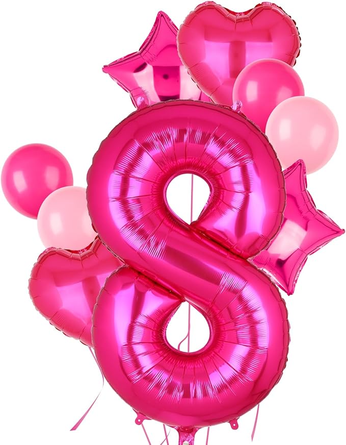 40 Inch Number Balloons Hot Pink 8 Large Number Balloon Anniversary Event Celebration Bachelorette Cowgirl Let's Go Girls Pink Themed 8th Birthday Party Decor Supplies 9 Pcs