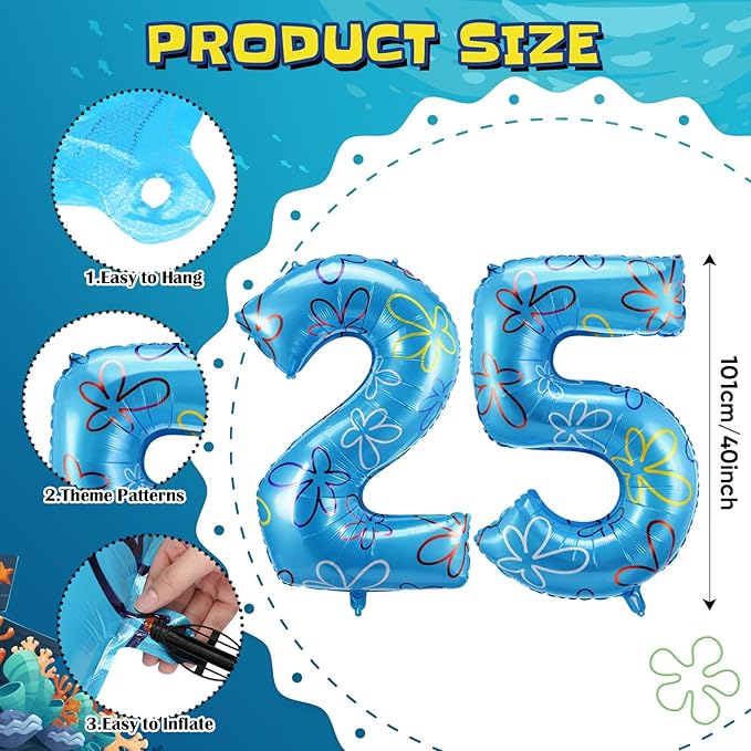 Sponge Number 25 Balloons 40 Inch Cute Flower Cloud Theme Birthday Party Decorations Large Foil Balloons for Women Men Birthday Party Backdrop Celebration Supplies