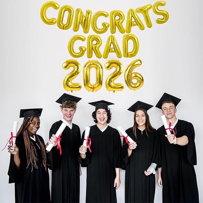 TONIFUL Graduation Balloons 16 Inch Gold Congrats Grad Balloons 16 Inch Gold 2026 Number Foil Balloons for 2026 Graduation Party Graduate Congratulations 2026 Congrats Grad Decorations