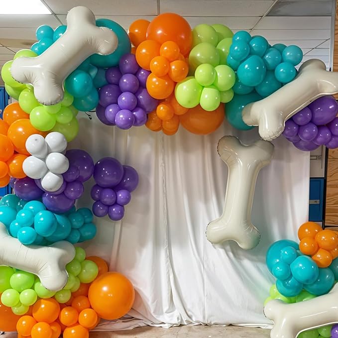 Blue Green Orange Balloons, Blue Green Purple Orange Balloons with Bone Foil Balloon for Girl Boy Theme Birthday Party Decorations Baby Shower Graduation Celebration Backdrop