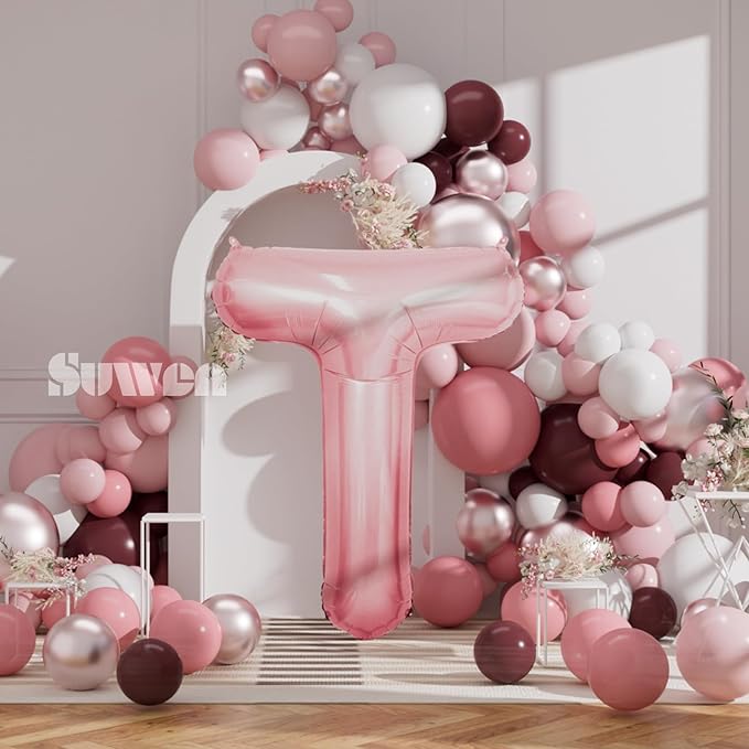 SUWEN 40 Inch Pink Large T Letter Balloons Big Foil Helium Letter Balloons A-Z Jumbo Mylar Happy Birthday Party Decorations for Girl Anniversary Party Supplies
