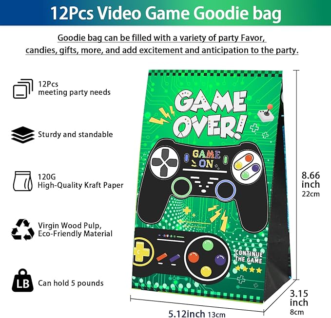 208Pcs Video Game Party Favors Set - 12 Guests, Gamer Goodie Bag Stuffers for Kids Gaming Theme Birthday Party Decorations Supplies & Piñata Fillers (Video Game Party Favors)