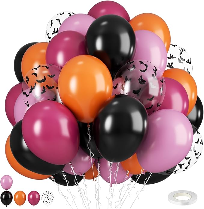 Halloween Balloons Set,12 Inch Halloween Orange Black Purple Retro Balloon, Bat Confetti Latex Ballons for Halloweenday BOO Party Decorations, Birthday,Baby Shower Supply