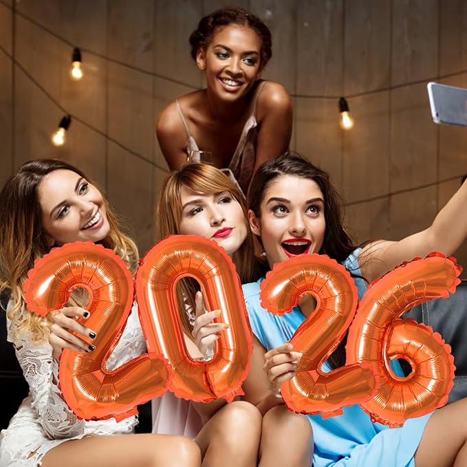 KALOR 16 Inch 2026 Orange Foil Number Balloons, 2026 New Years Decorations for 2026 Happy New Year Eve and Graduations Party Supplies