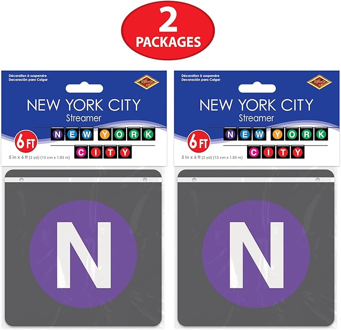 Beistle 53650 Hanging Banners 2 Piece New York City Party Decorations, 5" x 6', Black/Purple/Blue/Yellow/Green/Pink/Red
