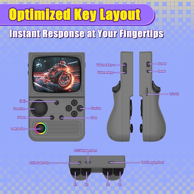 R36T Retro Gaming Console, 3.5'' IPS Screen CRT-Inspired, Handheld Game Console with 22000+ Classic Games Supports WiFi Networked Fighting and OTG, 3500mAh Battery, with Portable Case(Grey 128GB)
