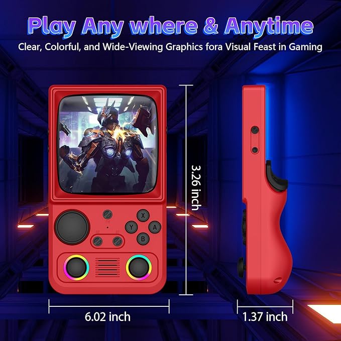 R36TMAX Retro Handheld Game Console, 4.0 Inch IPS HD Screen Retro Gaming Console, Handheld Game Console with 18000+ Classic Games, Supports WiFi Networked Fighting and OTG, Built-in 64G-Classic Red