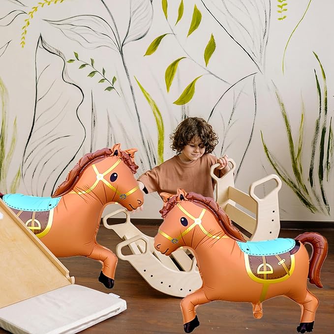 3D Giant Horse Balloons,Galloping Horse Shaped Aluminum Foil Animal Balloons for Horse Themed Party Western Cowboy Birthday Baby Shower Decorations 28 * 22"（Brown 2Pcs）