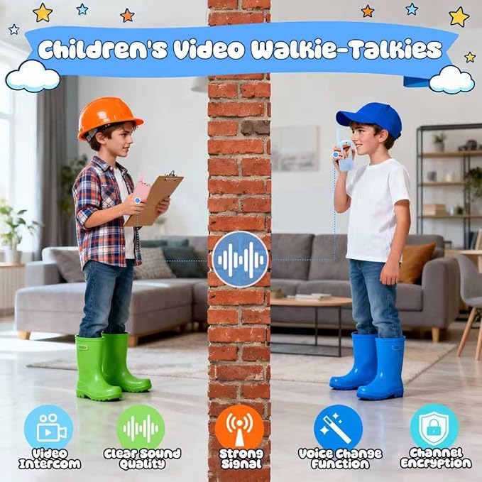 Video Walkie Talkies for Kids Ages 3-12, 2 Pack Rechargeable Walkie Talkie Toys with Screen & 4 Voice Changers, Long Range Two Way Radios for Indoor Outdoor Games, Birthday Gifts for Boys