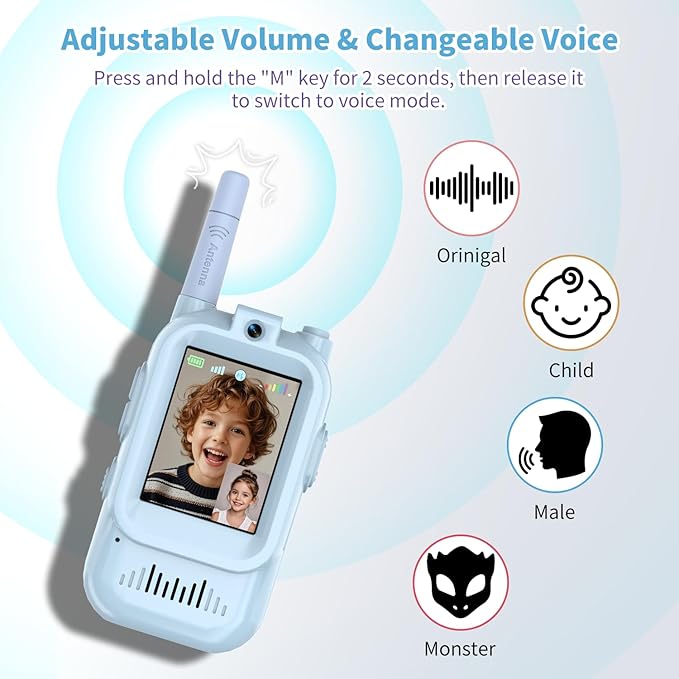 Video Walkie Talkies for Kids, 2 Pack Long Range Walkie Talkies with Camera & Voice Changer for Boys Girls Ages 3-12, Ideal for Family Games, Outside, Camping, Hiking,Christmas Birthday Gifts