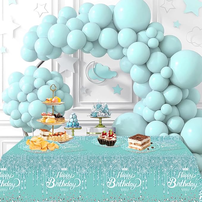 41pcs Teal and Silver Party Decoration,include 20pcs 7inch dessert plate,20pcs Napkin and 1pcs Tablecloth,Used for Blue and Silver Glitter Birthday Party Supplies