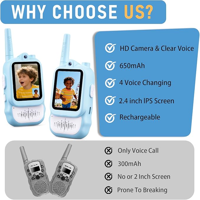 Lapare Video Walkie Talkies for Kids, Rechargeable Walkie Talkies with Screen, Outdoor Camping Toys & Birthday Gifts for Boys Girls 3-8