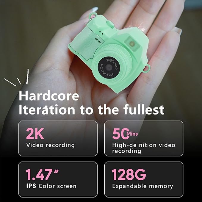 Bewinner 2K Digital Camera, Retro Keychain Camera with 1.47 Inch LCD Display and LED Light for Teens Students Travel (Light Green)