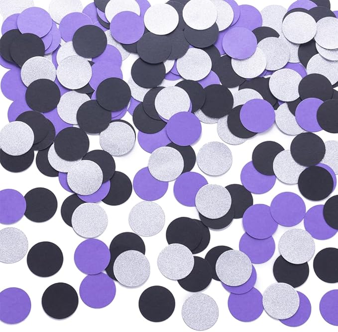 Purple Black and Silver Confetti Table Decoration for Birthday Retirement Halloween Graduation Horror Theme Party,1.2 inch in Diameter,200 Counts