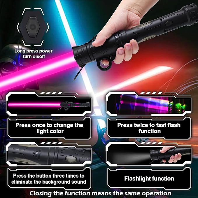 Light Sword Toy for Kids, LED Dual Light Sabers with FX Sound Rechargeable Light Sword Set for Galaxy War Fighter Warriors, Halloween Dress Up Party Kid Gift, Christmas Birthday Present (2 Pack)