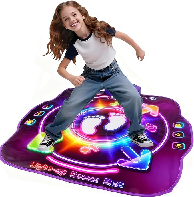 Dance Mat Toys for 3-12 Year Old Kids, Dancing Music Playmat with Light-Up Wireless Bluetooth with 5 Game Modes, Electronic Dance Pad Toys with Adjustable Volume, Birthday Gifts for Girls 3 4 5 6 7 8