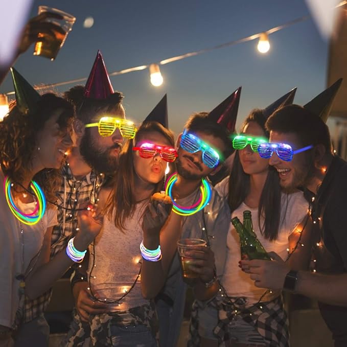 TURNMEON 125 Pack Glow in The Dark Party Supplies Light Up Party Favors with 100 Glow Sticks and 25 Led Glasses Shutter Shades Sunglasses Neon Glow Accessories Easter Basket Wedding Birthday Concert