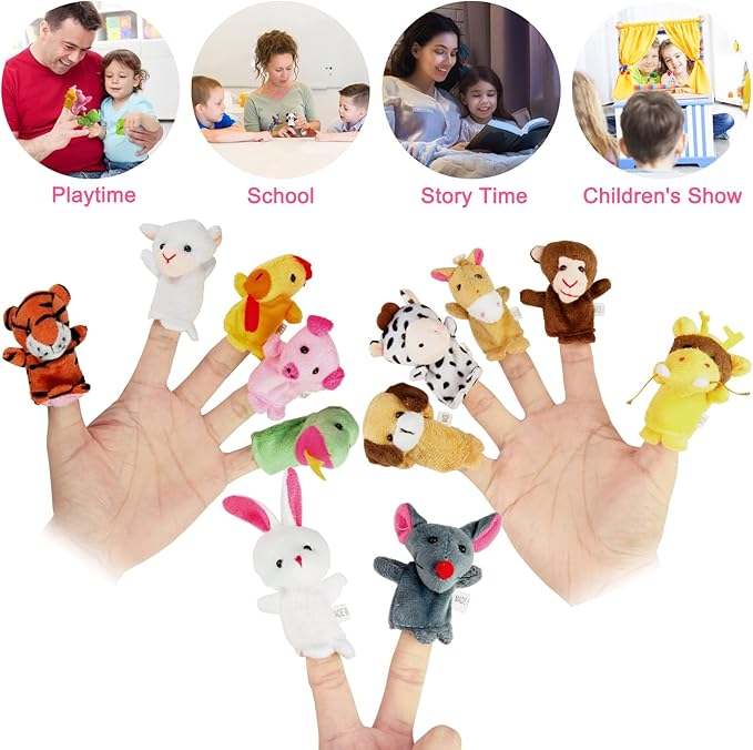 22 pcs Plush Animals Finger Puppet Toys - Mini Plush Figures Toy Assortment for Kids, Soft Hands Finger Puppets Game for Autistic Children, Great Family Parents Talking Story Set