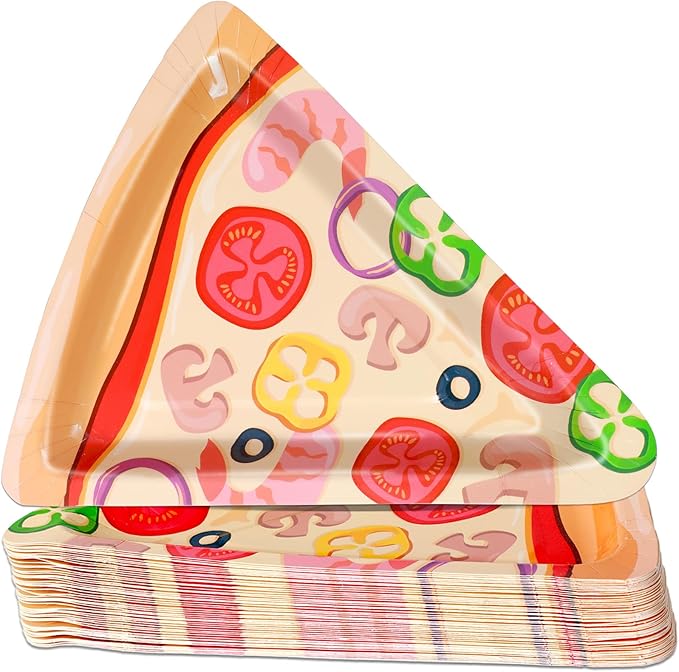 50Pcs Pizza Party Paper Plates Pizza Birthday Party Decorations Pizzas Tableware Dinnerware Set Italian Pizzas Dessert Plate for Birthday Baby Shower Parties Favor Supplies