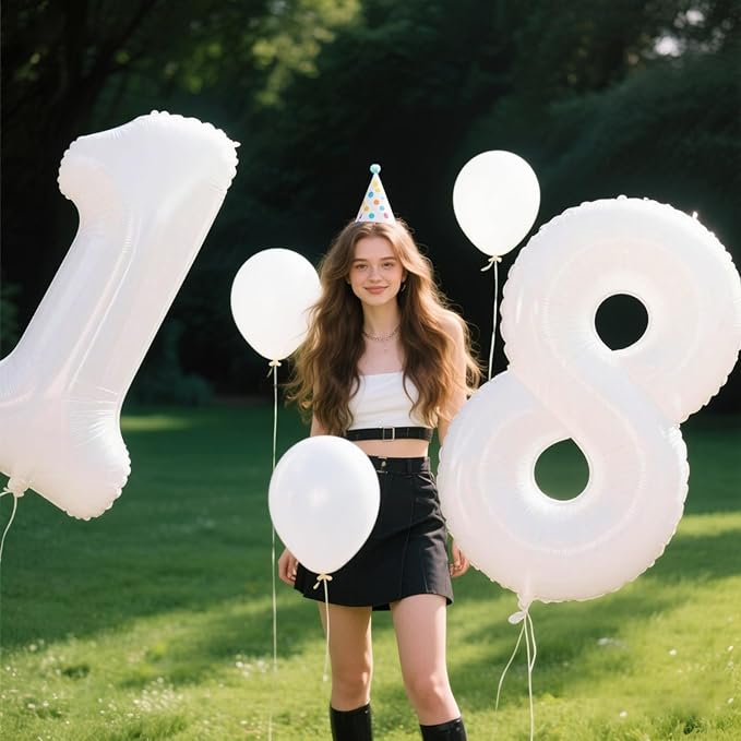 40 Inch White Number 18 Digital Balloon,Jumbo Mylar Foil Helium Balloon for 18 Balloons for Birthday Party,Wedding Anniversary Party Decorations