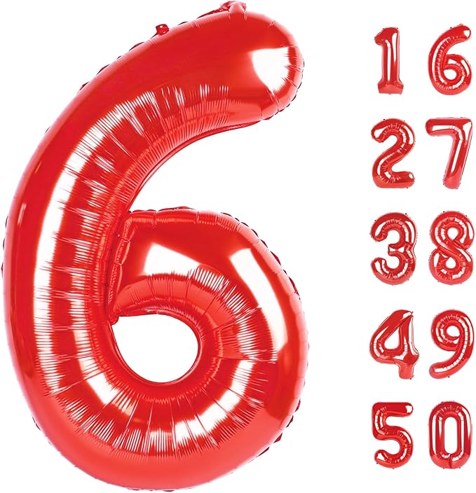 Red Number 6 Balloons,6 Helium Balloon Number Digital Six Balloon Huge Number Balloons for 6 Year Old Birthday Red Party Decorations 16th 26th 60th Birthday Party Supplies Anniversary Decorations