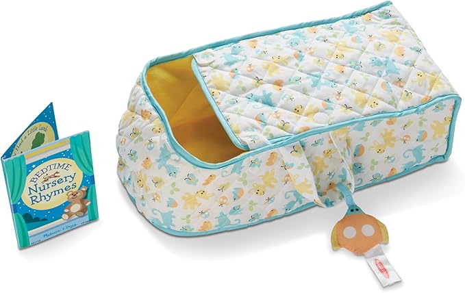 Melissa & Doug Mine to Love Bassinet Play Set Portable Carrier for Dolls with Crinkle Toy, Nursery Rhyme Book