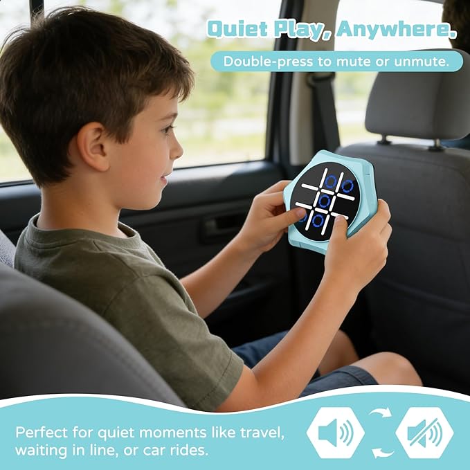 Tic Tac Toe Bolt Game,5-in-1 Handheld Puzzle Games Console,Electronic Tic Tac Toe Game for Educational&Memory,Portable Travel Games for Car Ride with Silent Mode,Toys Gift Idea for Kids & Family-Blue