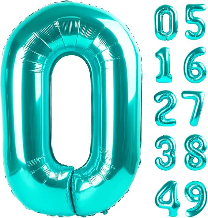 Teal Blue Helium Number Balloon 40 Inch, Giant Foil Teal Blue Number 0 Birthday Balloons, Large Numbers 10 20 30 40 50 60 70 80 90 100 2025, Party Celebration Supplies Decorations