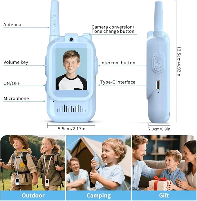 Video Walkie Talkies for Kids – 2 Pack Long Range Walkie Talkie Toys with Camera & Clear Sound – Rechargeable Kids Walkie Talkies for Outdoor Adventures, Camping, Hiking, Birthday Gifts Ages 3-12