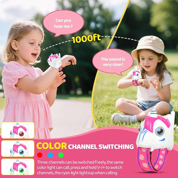 Unicorn Walkie Talkies for Kids, 2 Pack Camping Unicorn Outdoor Toys for Girls Age 3-12 Year Old, 3 Channel Toy Birthday Gifts Easter Halloween Christmas Stocking Stuffers