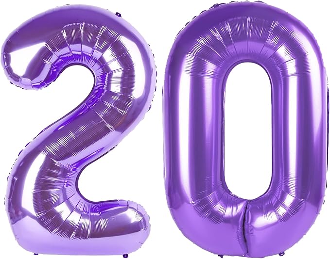 40 Inch Purple Number 20 Digital Balloon,Jumbo Mylar Foil Helium Balloon for 20 Balloons for Birthday Party,Wedding Anniversary Party Decorations