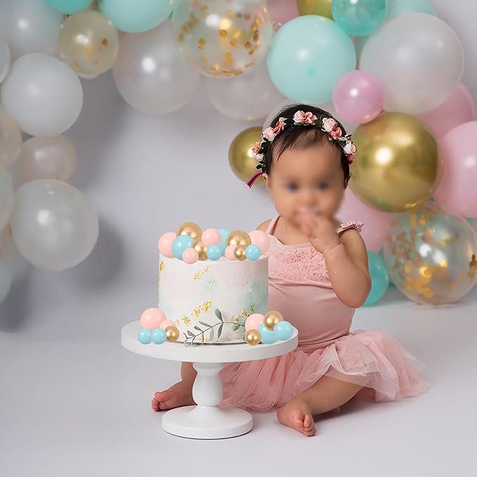 Gyufise 30Pcs Colorful Ball Cake Topper Mini Balloon Cupcake Topper DIY Foam Ball Gold Pink Blue Cake Insert Decoration for Wedding Anniversary Baby Shower Birthday Party Supplies