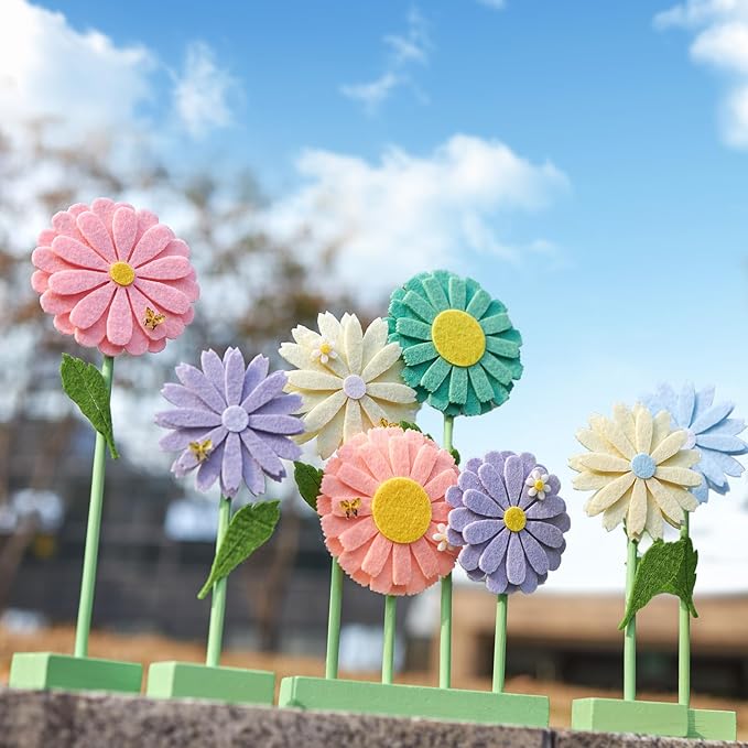 SUNBEAUTY 8PCS Daisy Felt Centerpieces for Tables Pastel Flower Birthday Party Decorations Daisy Birthday Party Decorations Spring Floral Table Decor for Girl Birthday Baby Shower Garden Home Decor