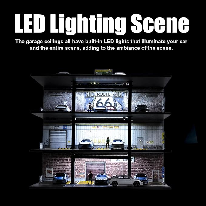 1/64 Scale Display Case 4 Layers 20 Parking Spaces Parking Garage Moldel for Diecast Toy Car Display Case with LED Light Collection Gift