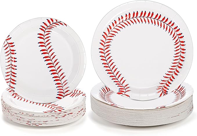 Kingrol 100 Pack Baseball Plates, 9" and 7" Baseball Themed Party Supplies Birthday Decor, Disposable Paper Plates, Round Food Serving Tray for Kids Serves
