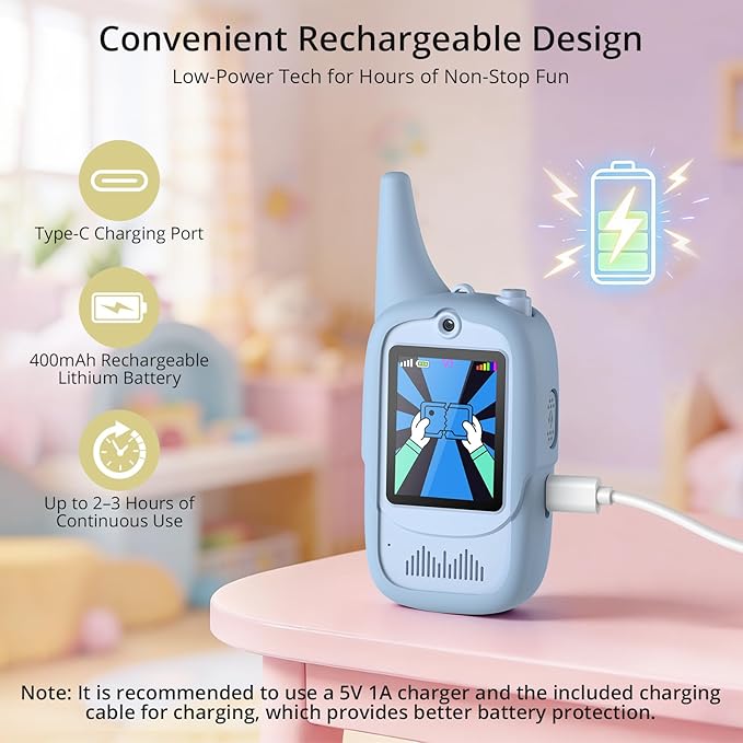 Anbte Video Walkie Talkies for Kids with Screen, Rechargeable Walkie Talkies 2 Pack with Cute Silicone Case, 6 Voice Changers, Long Range, for Kids Ages 3-8, Indoor Outdoor Camping Toys, Blue Pink
