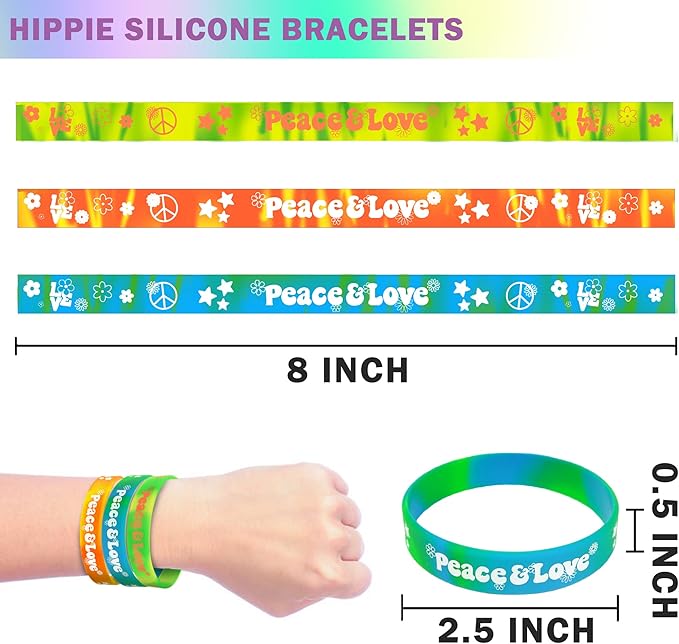 30 PCS Hippie Party Favors Retro Round Sunglasses Daisy Flower Headbands Peace Sign Necklaces Silicone Bracelets For 60s 70s Party Decorations Hippie Party Supplies