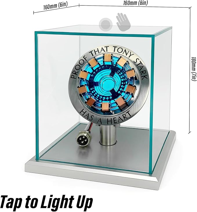 Arc Reactor MK1-1:1 Scale, USB Powered LED Light with Vibration Sensor, No Assembly, Display Case Included