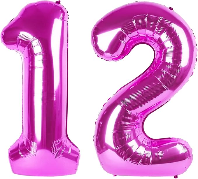 40 Inch Large 12 Balloon Numbers Rose Purple Big Foil Number Balloons Giant Helium Happy Birthday Party Decorations for Man and Women, Huge Mylar Anniversary Party Supplies