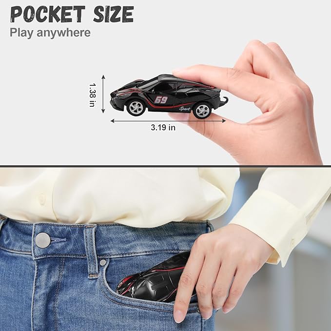 SASBSC 1/64 Mini Rc Car Toys for Boys Age 4-7 8-12, 2.4GHz Small App & Remote Control Cars with 3 Speed Modes for Kids Adults Rechargeable Desktop Toy Race Sports Car Gifts for Birthday (Black)