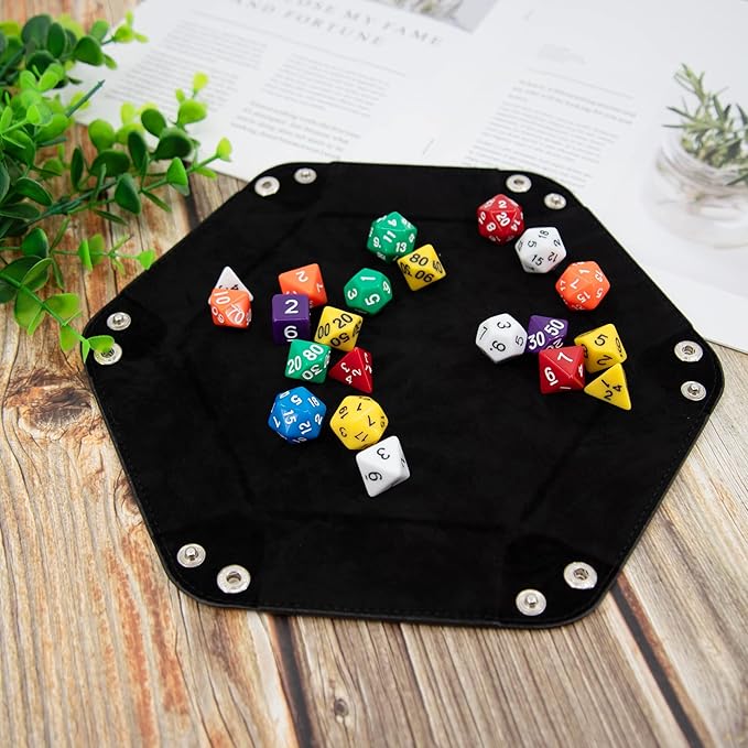 SIQUK 2 Pieces Dice Tray PU Leather Dice Trays Folding Hexagon Dice Holder Tray for Dice Games Like RPG, DND and Other Table Games (Black and Red)