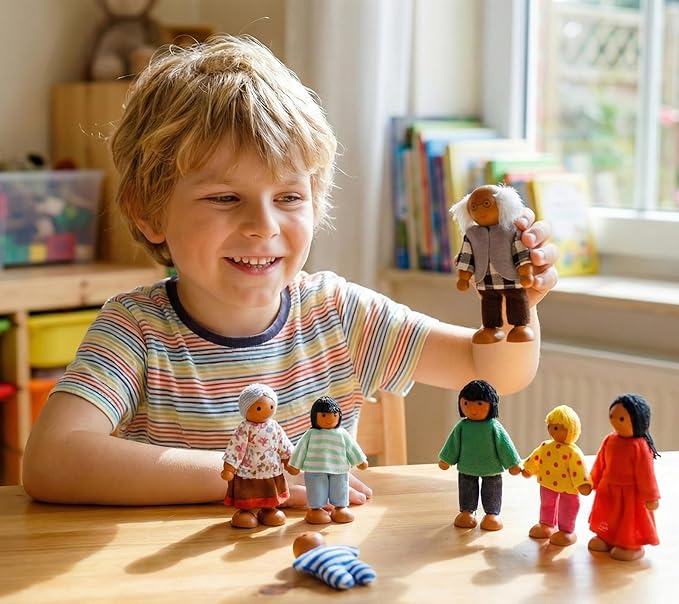 15 Pcs Wooden Dollhouse People with Movable Limbs, Doll House Family Figures for Educational Pretend Play