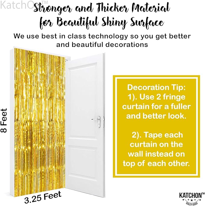KatchOn, XtraLarge Gold Streamers Backdrop - 3.2x8 Feet, 2 Pcs | Gold Fringe Backdrop Curtain for Ramadan Decorations for Home, Casino, 50th Birthday Decoration | Graduation Decorations 2026