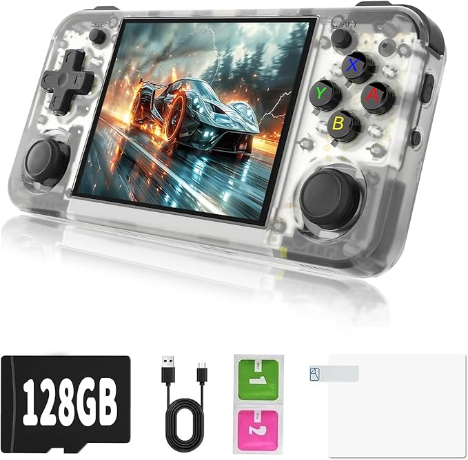 RG35XX H Retro Game Console,3.5 Inch IPS Screen Built-in 64GB+128GB TF Card,with 3300mAh Battery Linux System Games Consoles,Support HD and TV Output Casual Game Console(White)