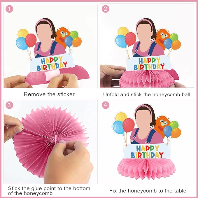 Rachel Girls Party Decorations Honeycomb Centerpiece, 7 Pieces English Teacher Theme 3D Double Side Cake Toppers Table Centerpieces, Photo Backdrop for Fans Birthday Party Decorations