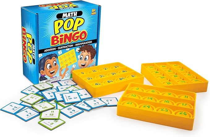 Junior Learning: Math Pop Bingo - Numbers Bubble Grid & Tile Game, Addition-Subtraction-Multiplication, Giant Problem-Solving Silicone Boards, Kids 6+