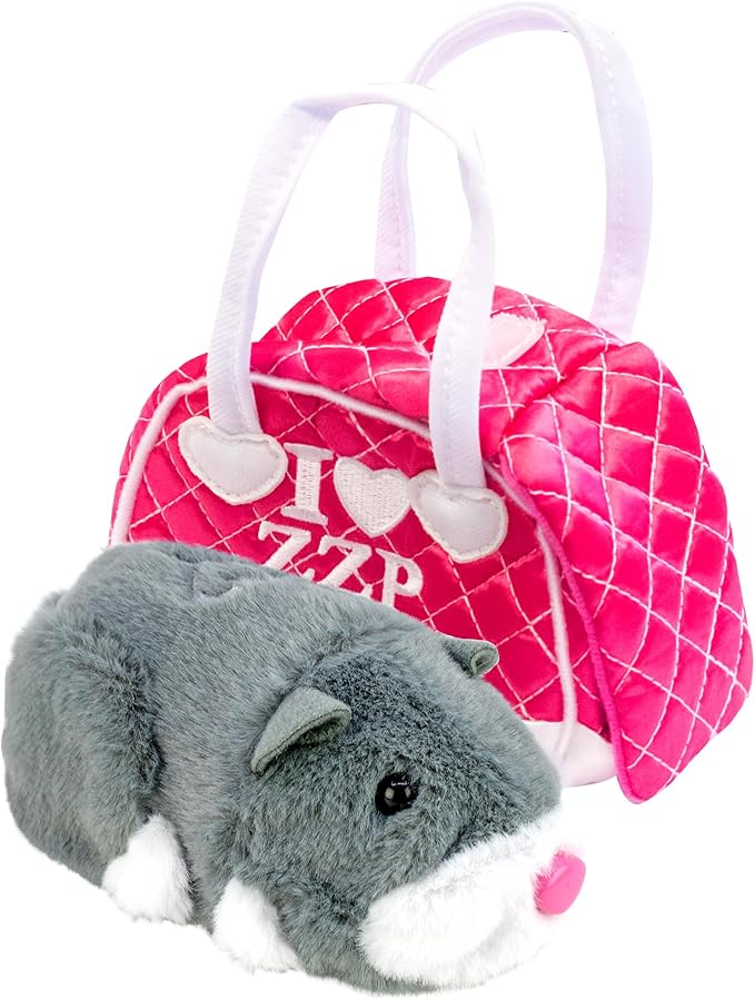 ZhuZhu City Hamster & Quilted Carrying Case – NumNums The Grey & White Interactive Hamster with 40+ Sounds & Endless Behaviors – Take Your ZhuZhu Adventures Anywhere!