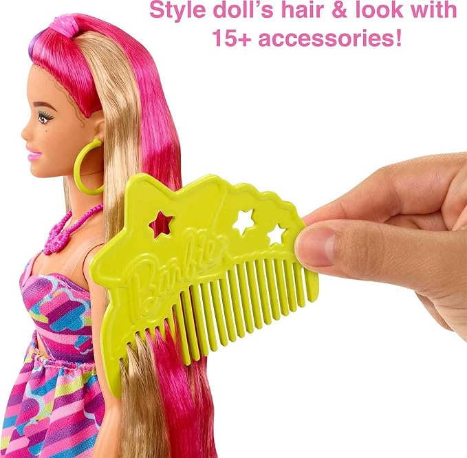 Barbie Totally Hair Doll, Flower-Themed with 8.5-inch Fantasy Hair & 15 Styling Accessories (8 with Color-Change Feature)